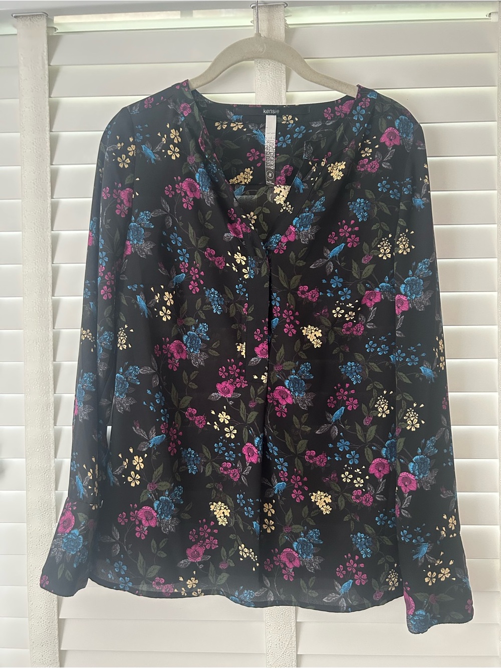 Kensie Blouse Black Floral Longsleeve Top Small